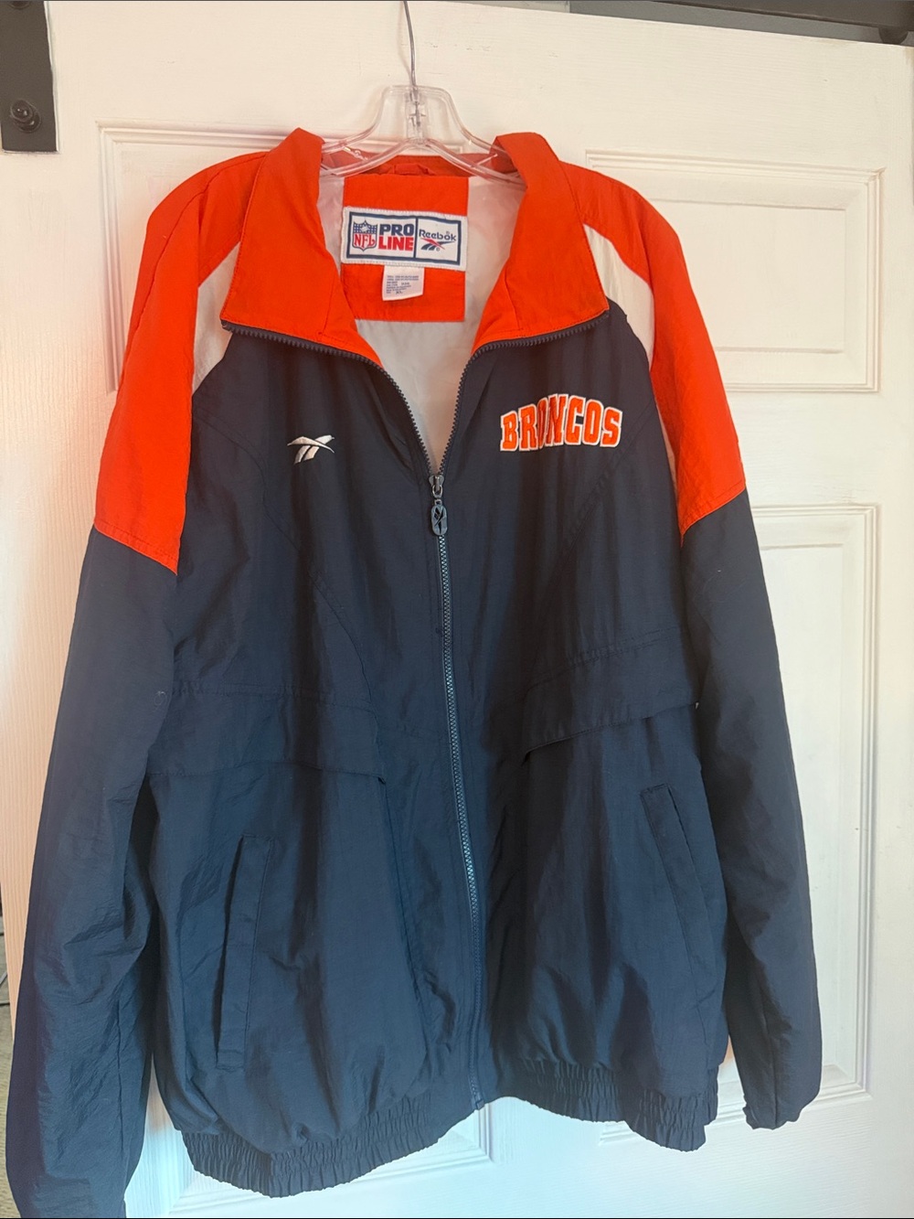 Reebok Navy, Orange and White Broncos Windbreaker Jacket